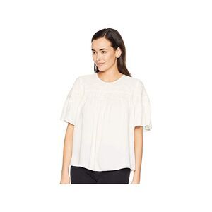 Lucky Brand Women's Lace Yoke Pleated Top - White M